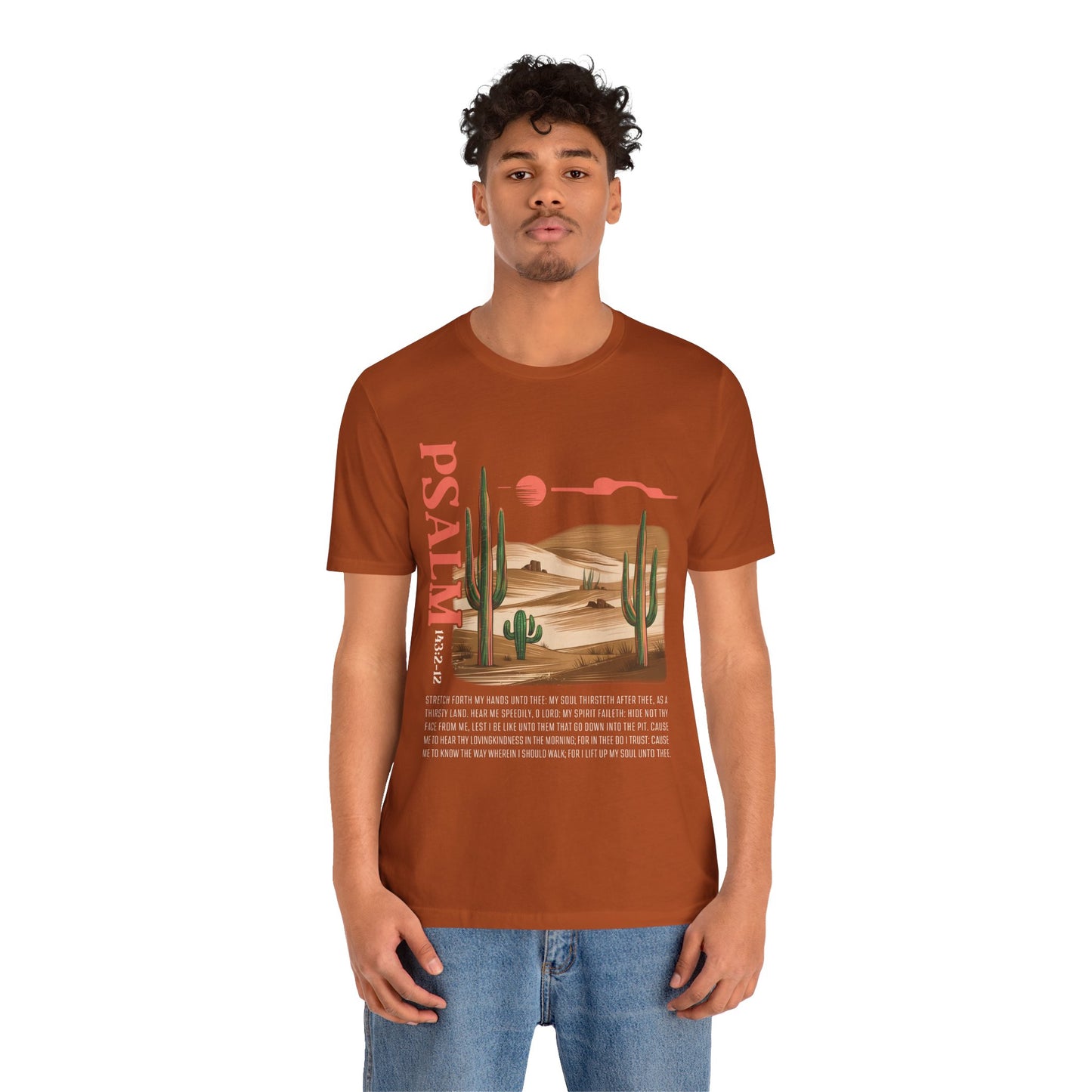 Psalm 143:2–12 Boho Retro Western Christian Howdy Jesus T-Shirt, Desert-Inspired Scripture Tee