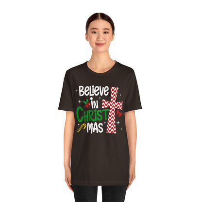 Believe in Christ Christmas Shirt – Christian Faith Jesus Cross Holiday Tee