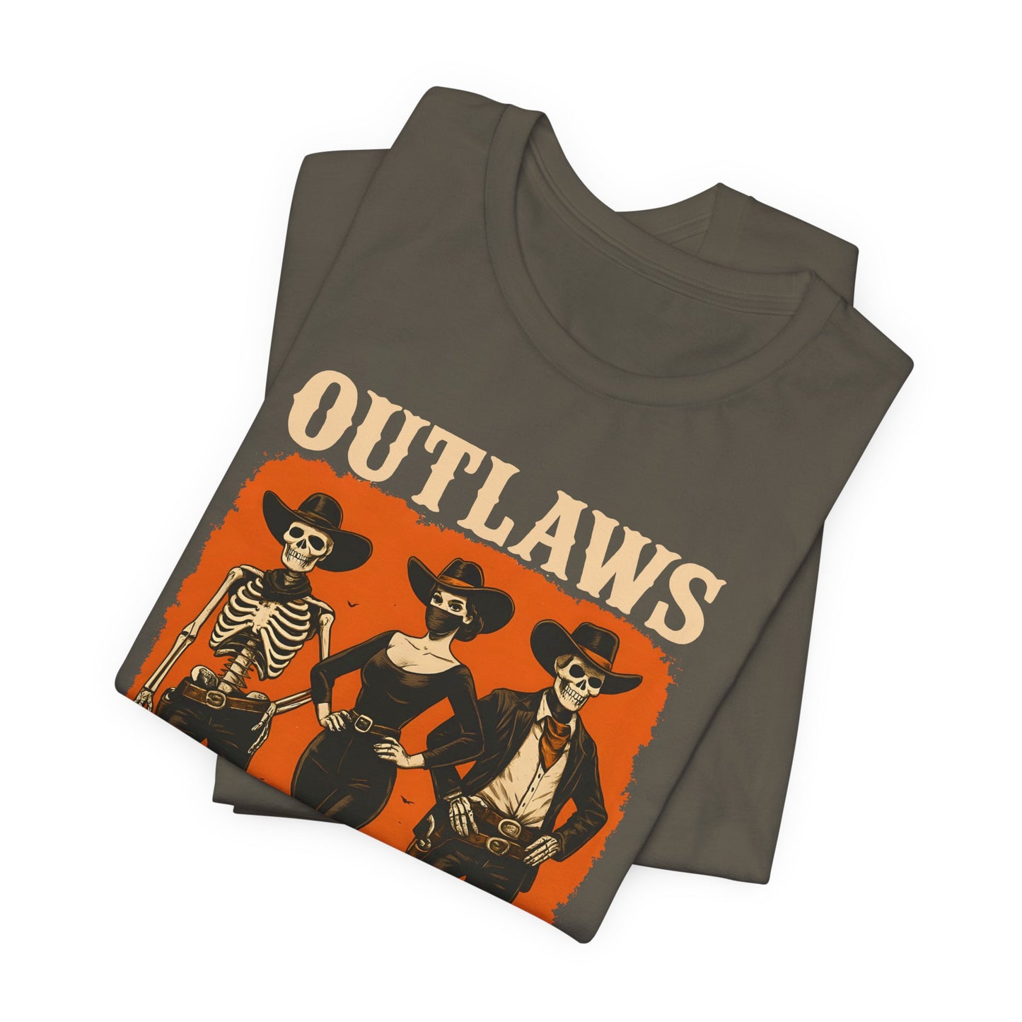 Outlaws Never Die Shirt – Gothic Western Skeleton Cowboy Halloween Tee