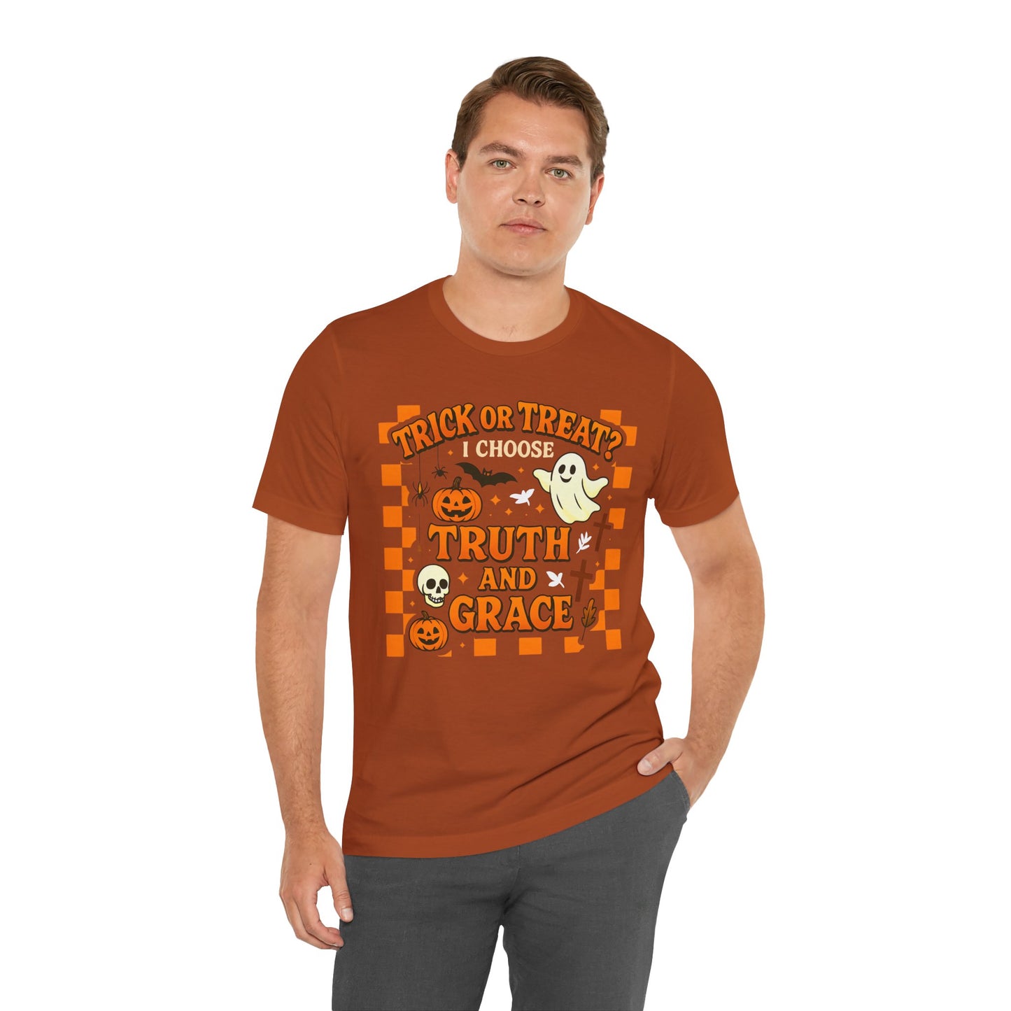 Trick or Treat I Choose Truth and Grace Shirt – Christian Halloween Faith Tee