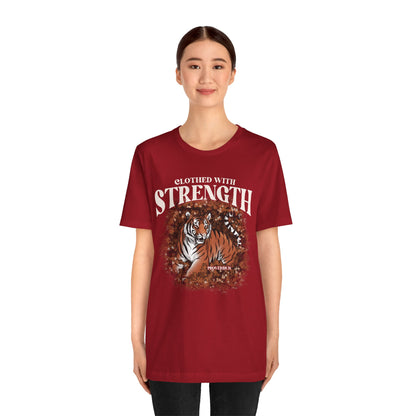 Clothed With Strength Shirt – Christian Tiger Cherry Blossom Proverbs 31:25 Tee