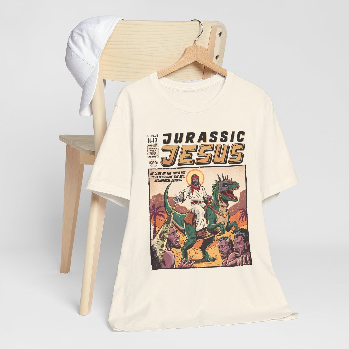 Jurassic Jesus Shirt – Dino-Riding Savior Comic Book Christian Tee