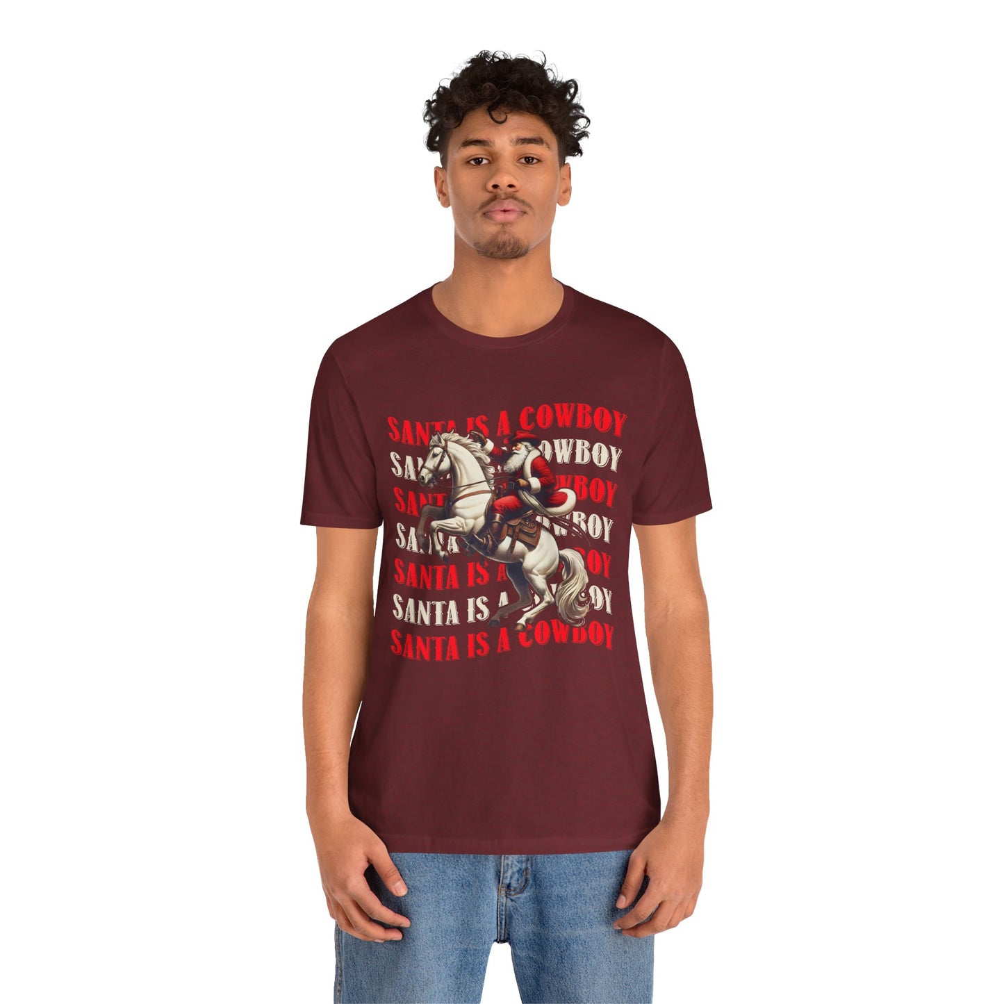 Santa Is a Cowboy Shirt – Western Christmas Tee, Texas Horseback Santa Claus