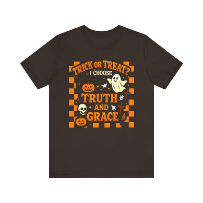 Trick or Treat I Choose Truth and Grace Shirt – Christian Halloween Faith Tee