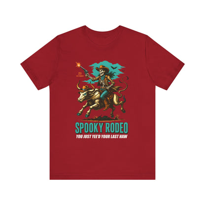 Spooky Rodeo Shirt Skeleton Cowboy Halloween Tee, Western Bull Rider Graphic for Fall