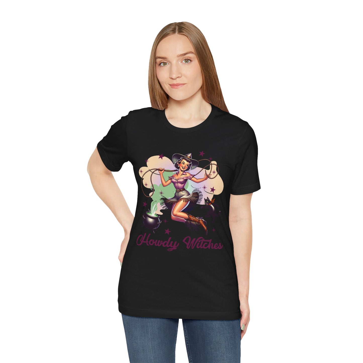 Howdy Witches Cowgirl Halloween Rodeo Western Black Cat T-Shirt