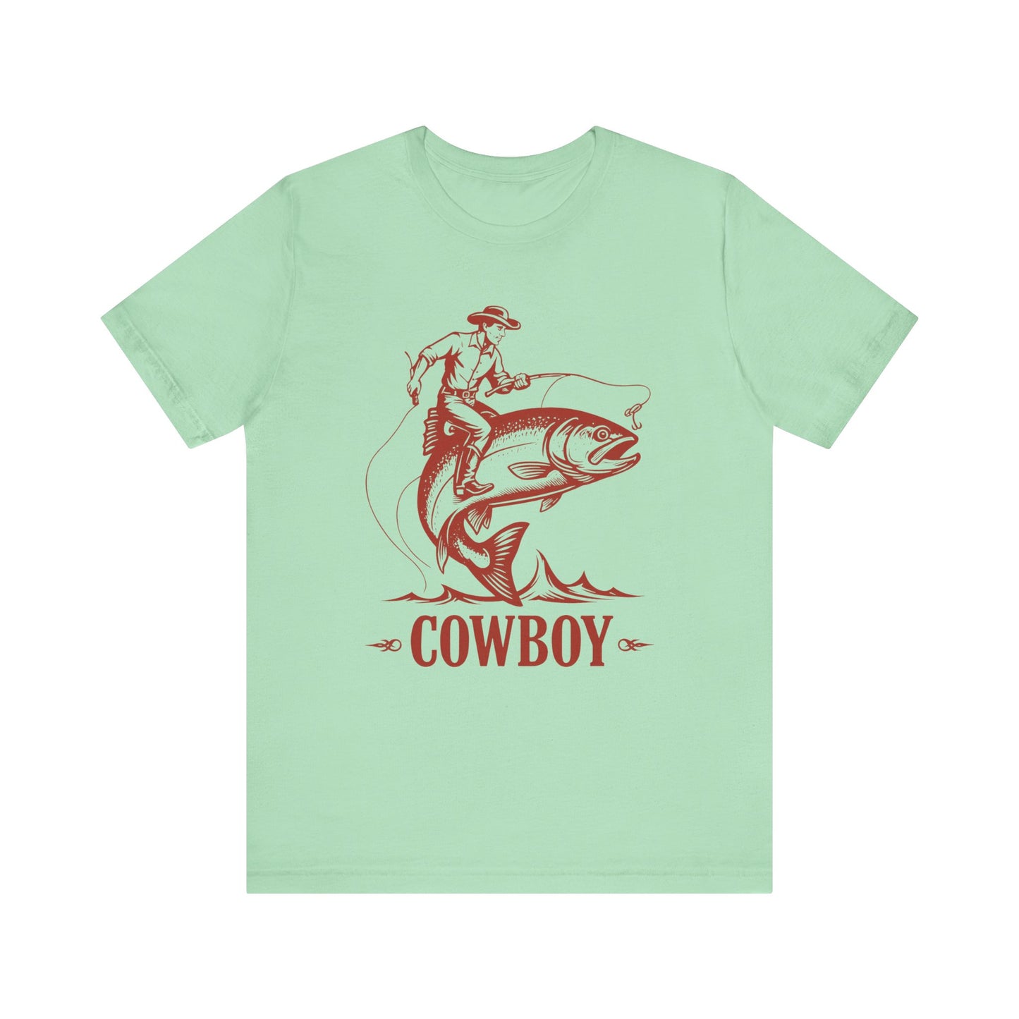 Cowboy Riding a Giant Fish Shirt – Vintage Western Fishing Rodeo Tee