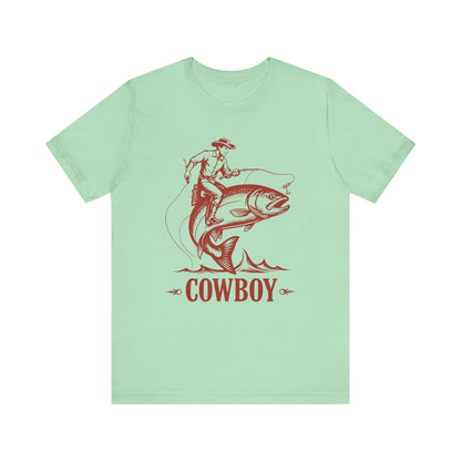 Cowboy Riding a Giant Fish Shirt – Vintage Western Fishing Rodeo Tee