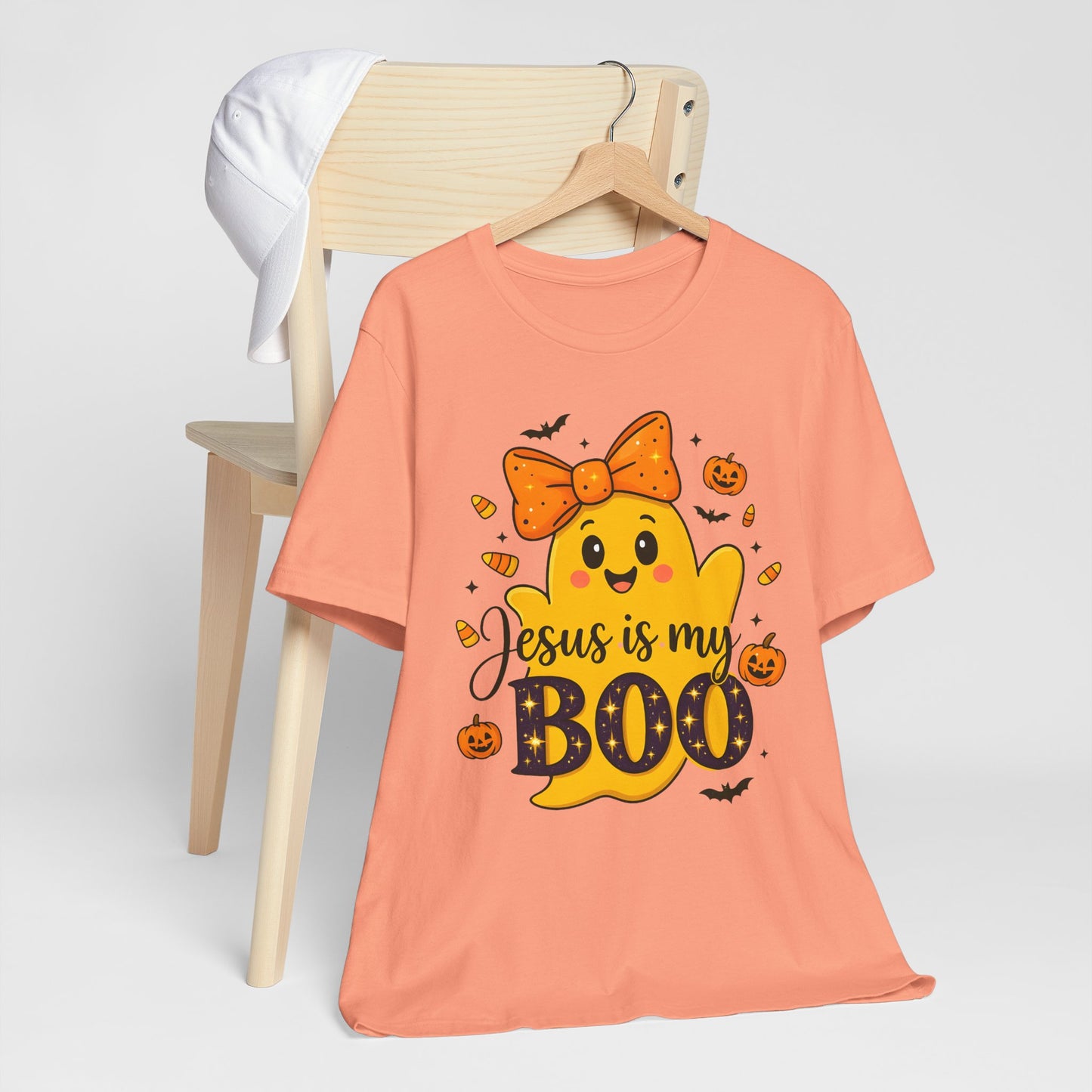 Jesus Is My Boo Shirt – Cute Christian Ghost with Bow Halloween Faith Tee