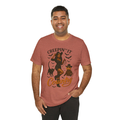 Creepin’ It Country Shirt – Spooky Cowgirl Pumpkin Western Halloween Tee