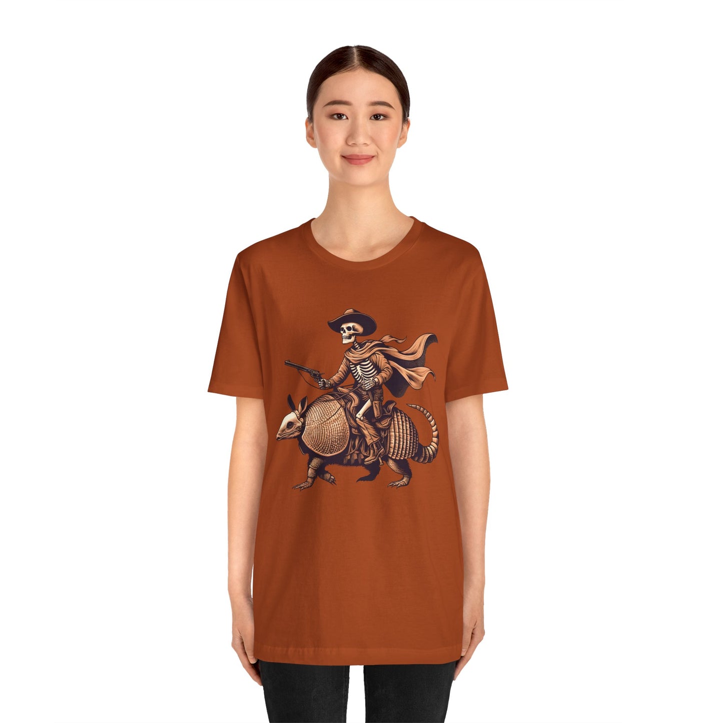 Cowboy Skeleton Riding Armadillo Shirt – Howdy Western Texas Rodeo Tee