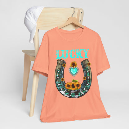 Horse Shoe Lucky Shirt – Western Turquoise Gemstone Texas Sunflowers Tee