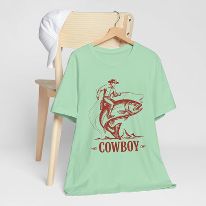 Cowboy Riding a Giant Fish Shirt – Vintage Western Fishing Rodeo Tee