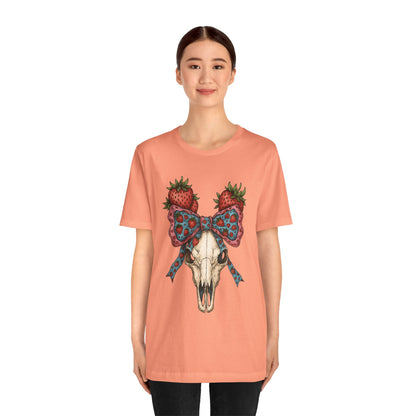 Retro Strawberry Cow Skull Shirt – Western Coquette Summer Vibes Tee