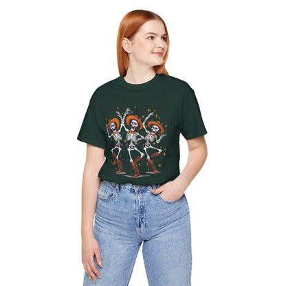 Dancing Skeleton Cowboy Western Rodeo Halloween Spooky Vibes T-Shirt