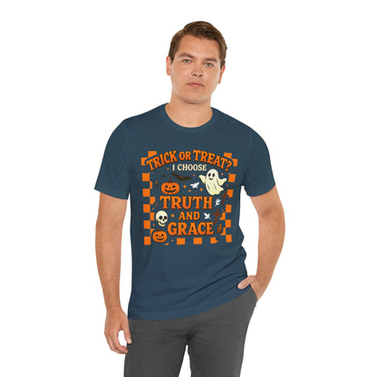Trick or Treat I Choose Truth and Grace Shirt – Christian Halloween Faith Tee