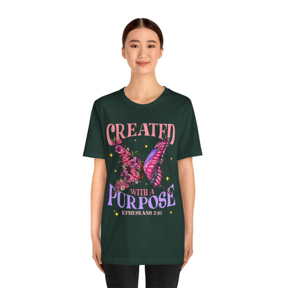 Created With a Purpose Shirt – Christian Butterfly Floral Inspirational Faith Tee