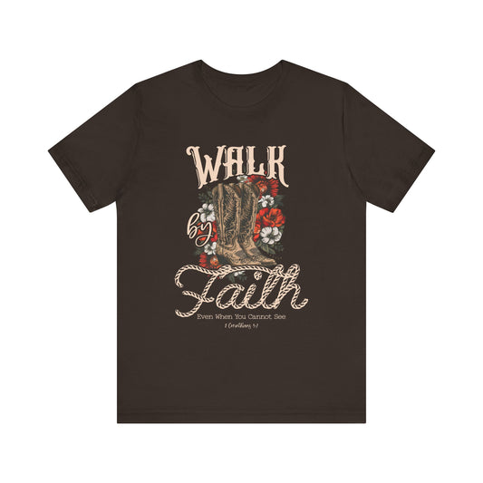 Walk by Faith Shirt – 2 Corinthians 5:7 Christian Jesus Bible Verse Tee