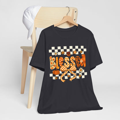 Blessed Checkerboard Pumpkin Shirt – Christian Thankful Fall Thanksgiving Tee