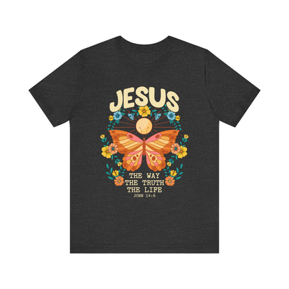 Jesus Butterfly Wildflower Shirt – John 14:6 Scripture Floral Christian Tee