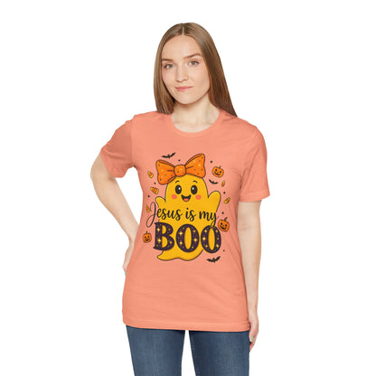 Jesus Is My Boo Shirt – Cute Christian Ghost with Bow Halloween Faith Tee