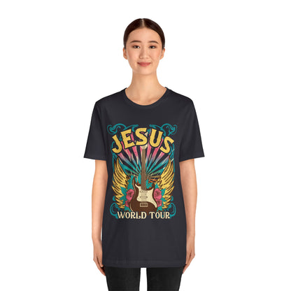 Jesus World Tour Shirt – Retro 70s 80s Rock Concert Guitar Christian Tee
