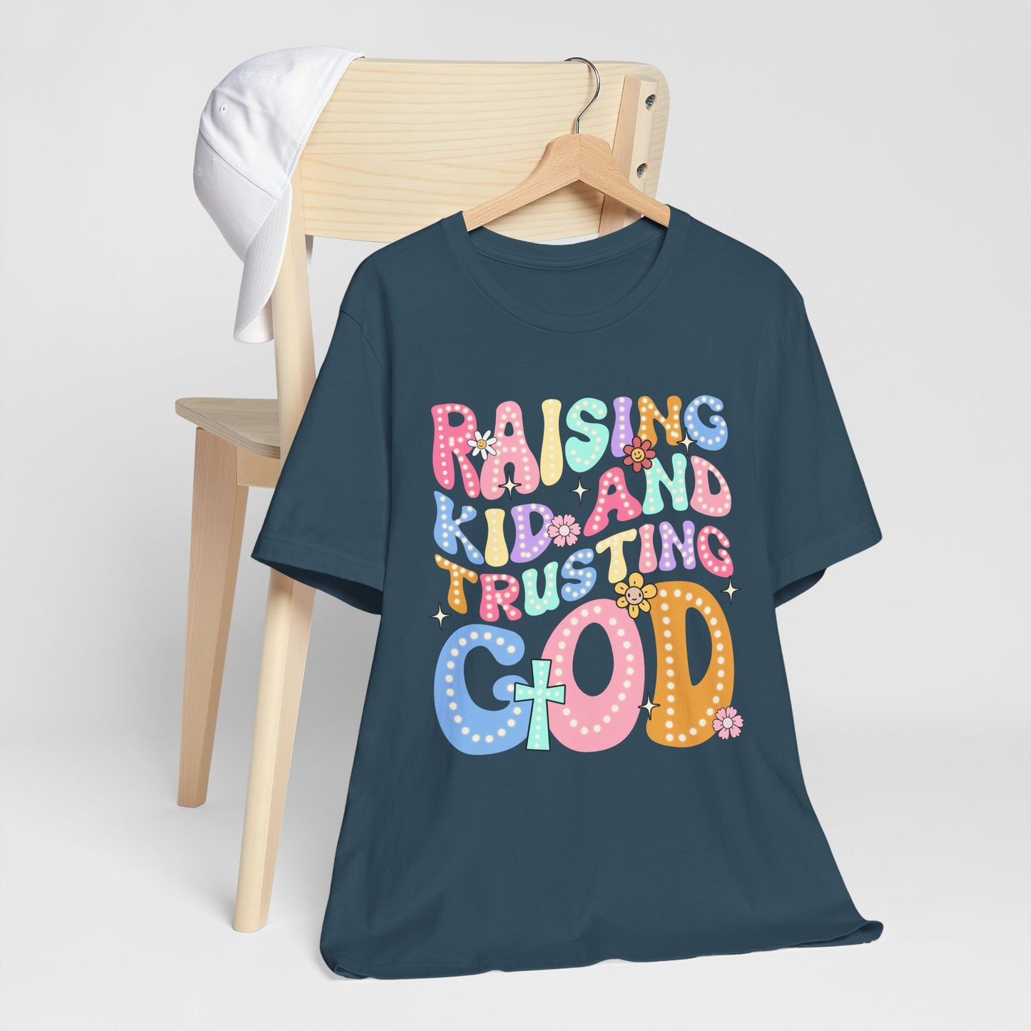 Raising Kids and Trusting God Shirt – Groovy Christian Faith-Fueled Mama Tee