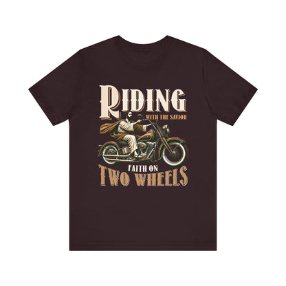 Riding With the Savior Shirt – Christian Biker Motorcycle Faith Graphic Tee
