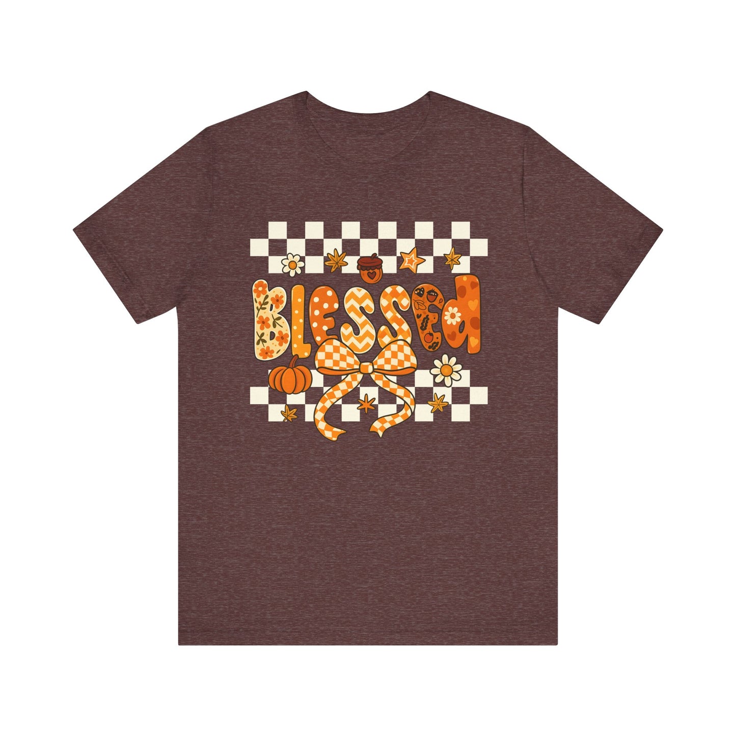 Blessed Checkerboard Pumpkin Shirt – Christian Thankful Fall Thanksgiving Tee
