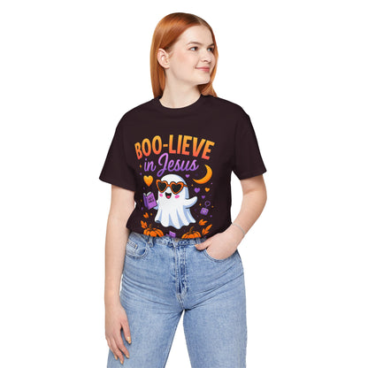 Boo-lieve in Jesus Shirt – Pastel Ghost Funny Christian Halloween Faith Tee