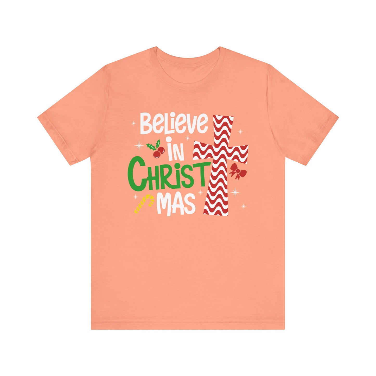 Believe in Christ Christmas Shirt – Christian Faith Jesus Cross Holiday Tee