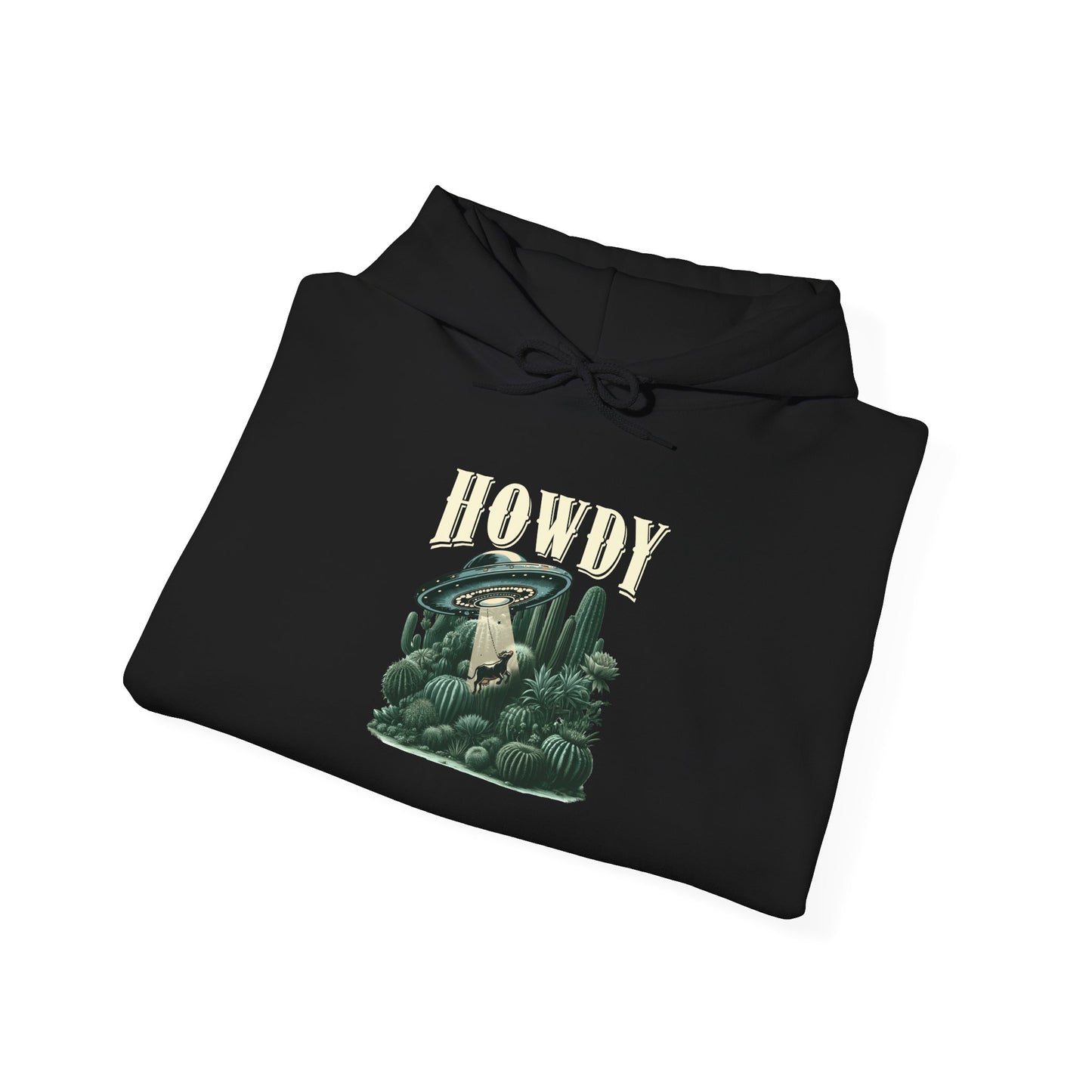 Howdy Cow Abduction Hoodie – Western UFO Rodeo Cactus Desert Texas Pullover
