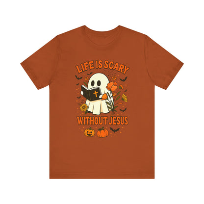 Life Is Scary Without Jesus Shirt – Cute Christian Ghost Halloween Tee