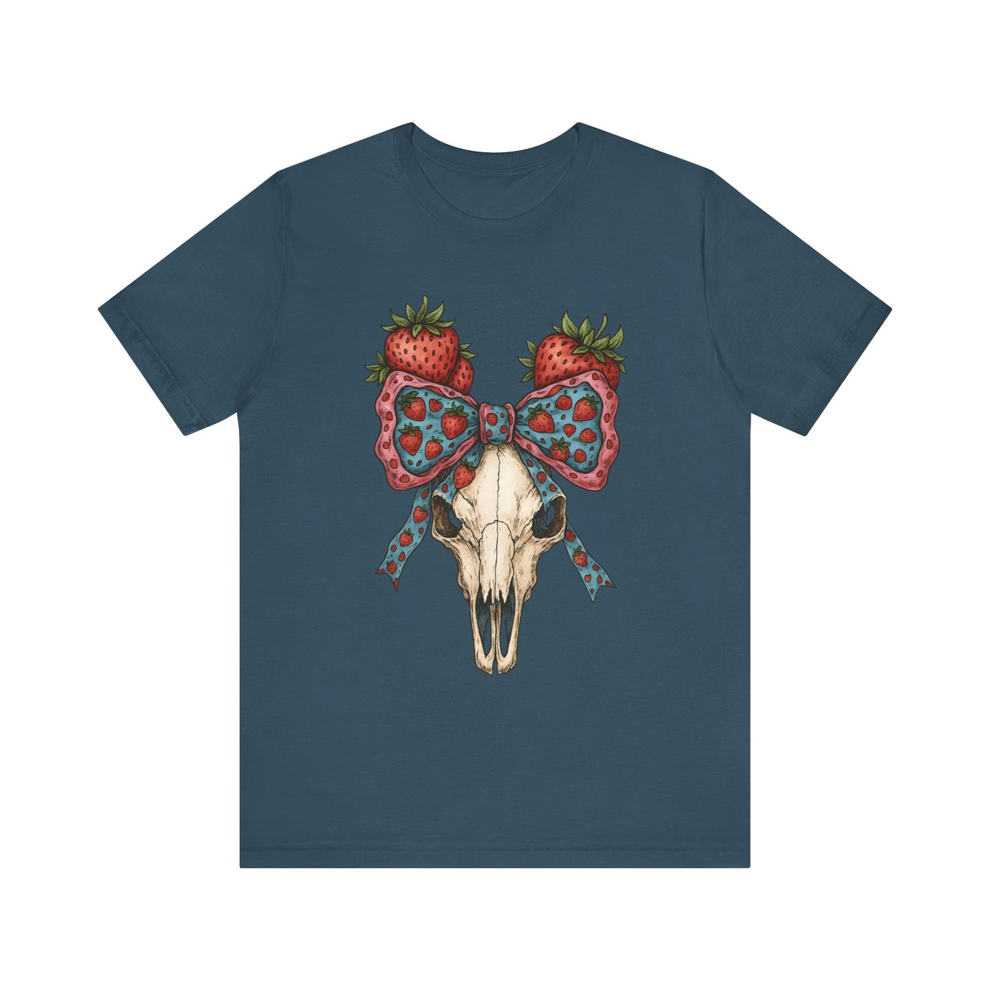 Retro Strawberry Cow Skull Shirt – Western Coquette Summer Vibes Tee