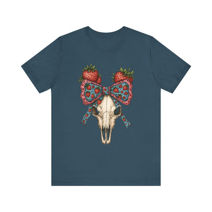 Retro Strawberry Cow Skull Shirt – Western Coquette Summer Vibes Tee