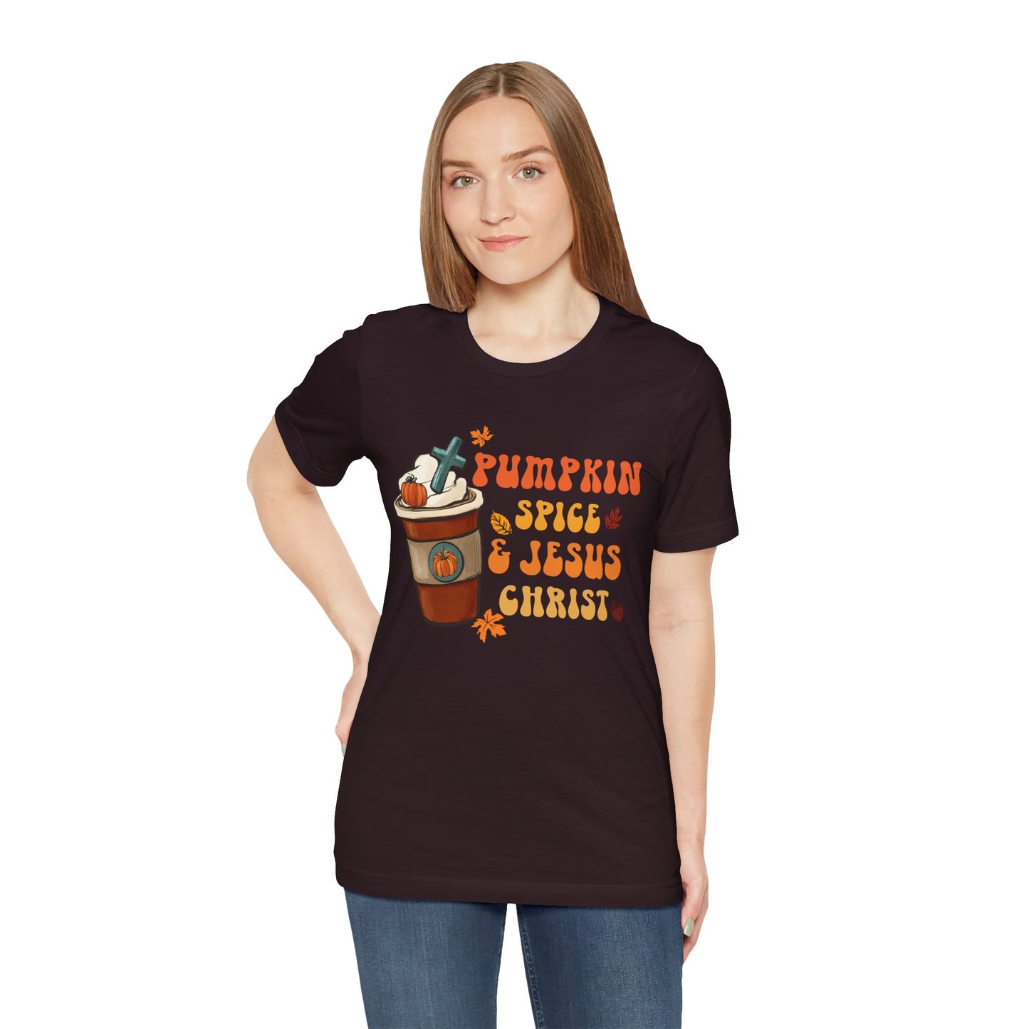 Pumpkin Spice Latte & Jesus Christ Shirt – Groovy Christian Fall Thanksgiving Tee