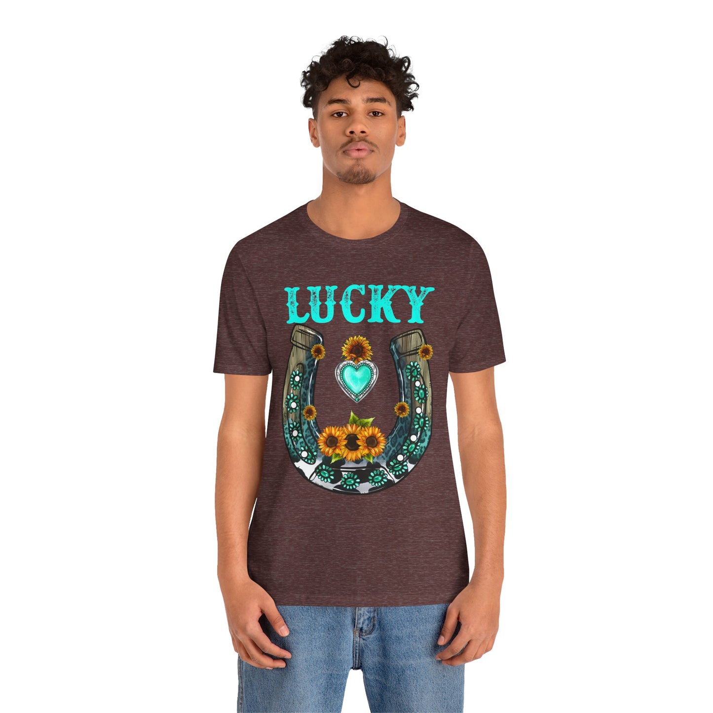 Horse Shoe Lucky Shirt – Western Turquoise Gemstone Texas Sunflowers Tee