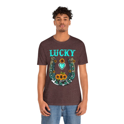 Horse Shoe Lucky Shirt – Western Turquoise Gemstone Texas Sunflowers Tee