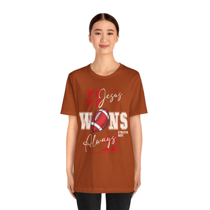 Jesus Wins Always Shirt – Christian Football Faith Player Sports Tee