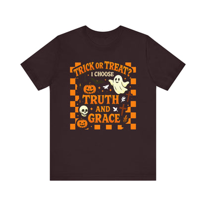 Trick or Treat I Choose Truth and Grace Shirt – Christian Halloween Faith Tee