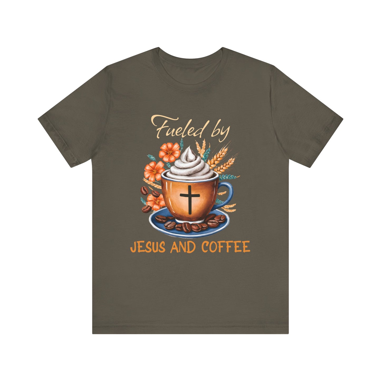 Fueled by Jesus & Coffee Shirt – Christian Faith God Cross Cup Tee