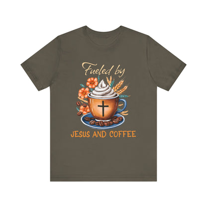 Fueled by Jesus & Coffee Shirt – Christian Faith God Cross Cup Tee