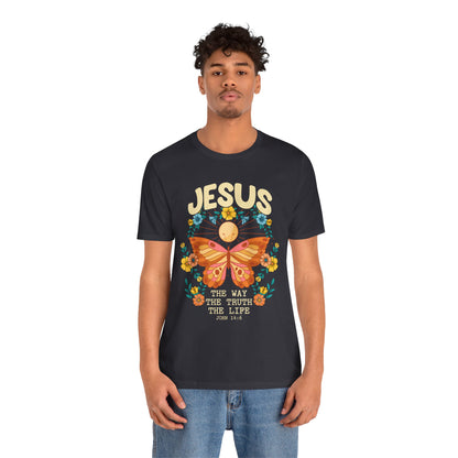 Jesus Butterfly Wildflower Shirt – John 14:6 Scripture Floral Christian Tee