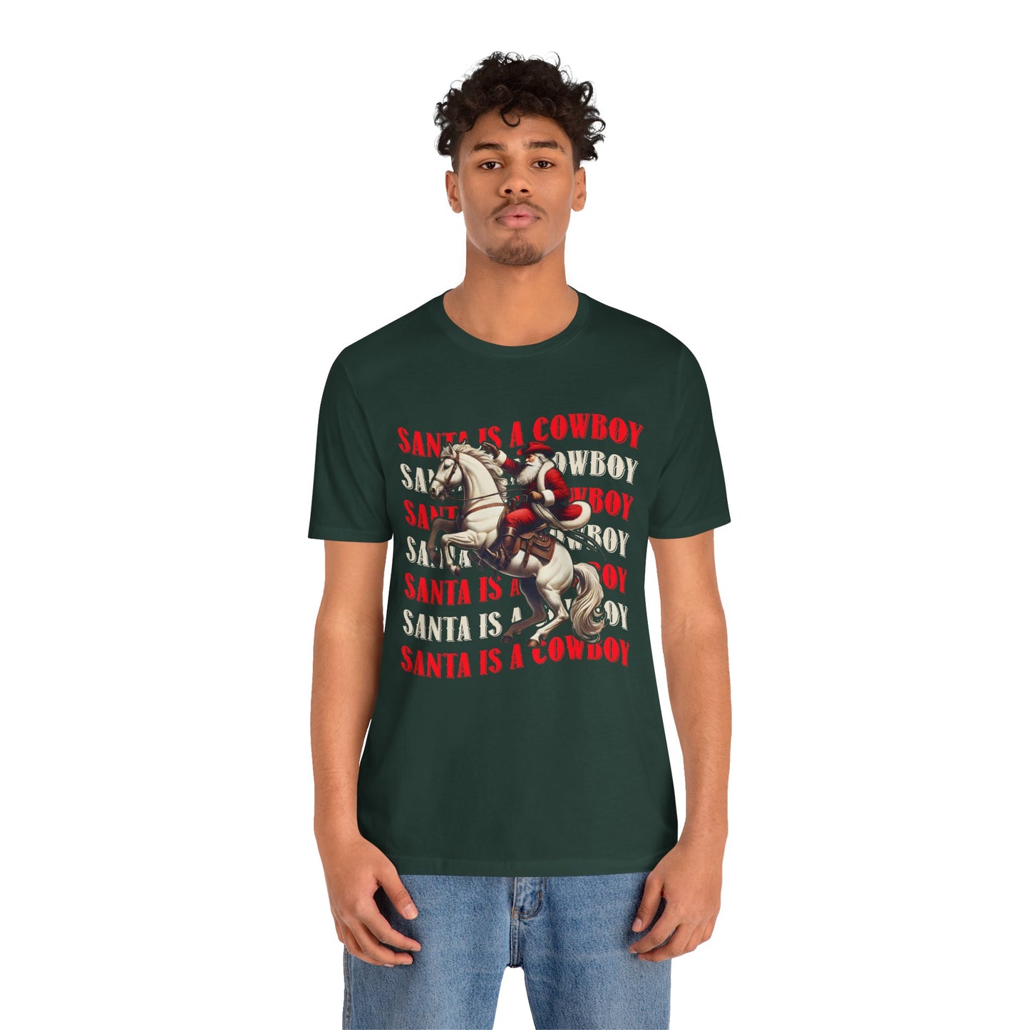 Santa Is a Cowboy Shirt – Western Christmas Tee, Texas Horseback Santa Claus
