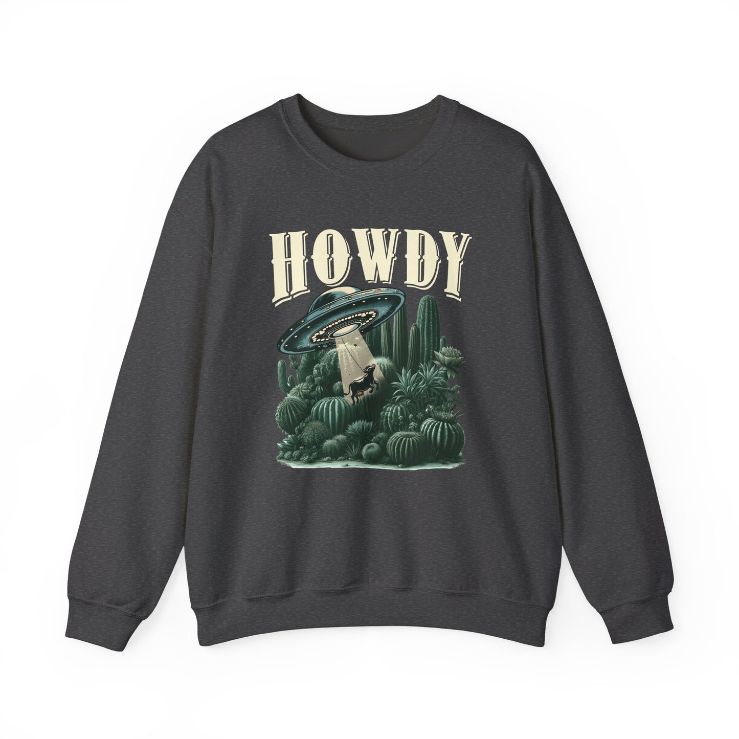 Howdy Cow Abduction Sweatshirt – Western UFO Rodeo Cactus Texas Pullover
