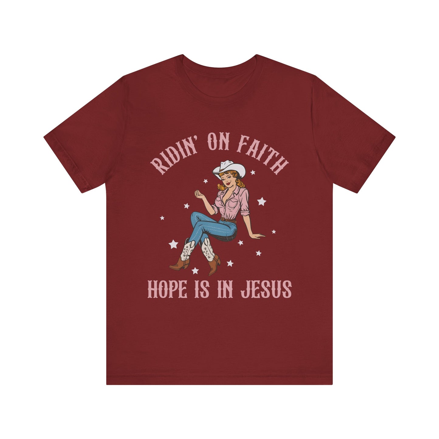 Ridin’ On Faith Shirt – Christian Cowgirl Rodeo Western Jesus Tee