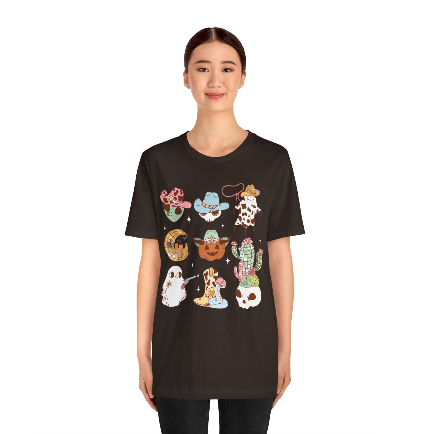 Western Halloween Cowboy Alien Rodeo Skull Spooky Ghost Kids T-Shirt