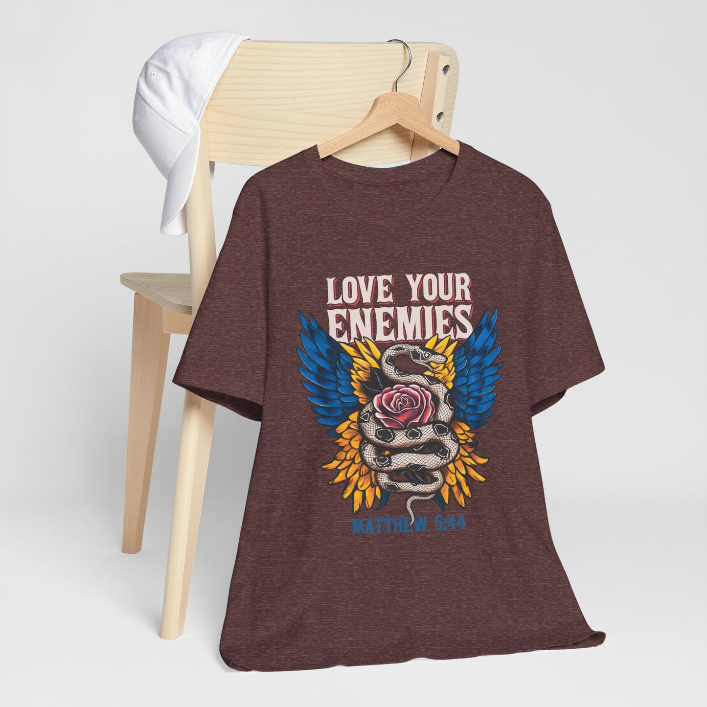Love Your Enemies Shirt – Christian Matthew 5:44 Angel Wings Scripture Faith Tee