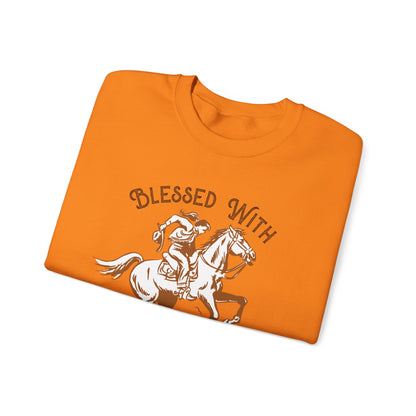 Blessed with a Cowgirl Sweatshirt – Retro Christian Western Rodeo Pullover