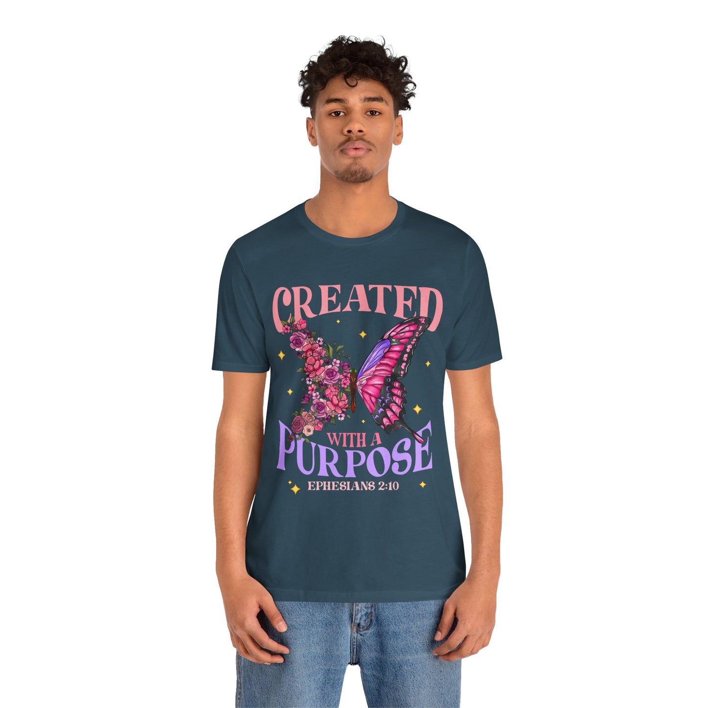 Created With a Purpose Shirt – Christian Butterfly Floral Inspirational Faith Tee